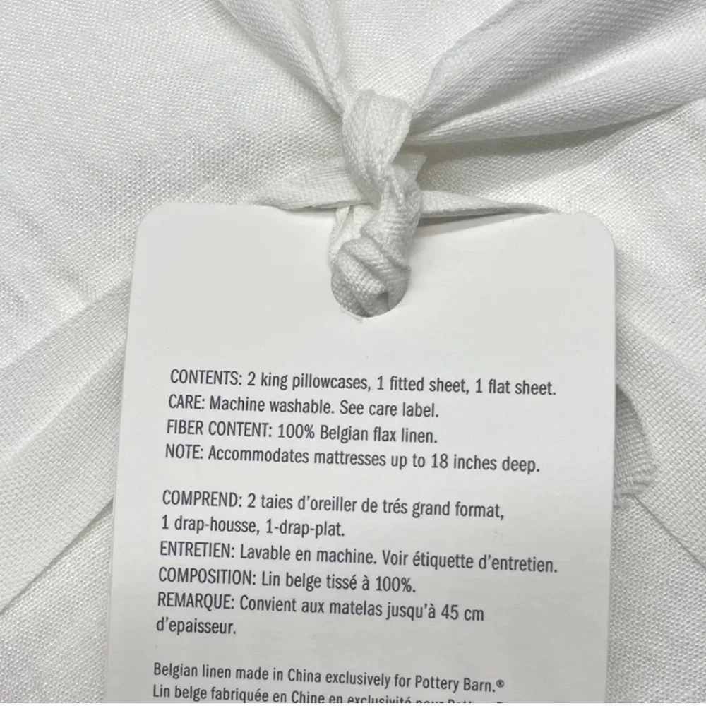 NEW POTTERY BARN BELGIAN FLAX LINEN KING SHEET SET in White